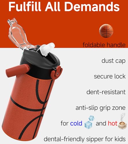 MYFOREST 14oz/400ml Insulated Kids Water Bottle, Odor-free Liner, 3D Touch | No Plastic Taste, Surgical Steel - No Chemical Leaching, Name Spot, Soft Sipper, Gift for Sports Fan, Basketball - color: Basketball