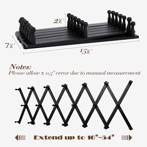 SCUNDA Wall Rack with 20 Hooks, Wooden Wall Expandable Coat Rack for Coat, Hats, Baseball Caps, Coffee Mug, Jewelry(Black) - color: Black, size: 20 Hooks