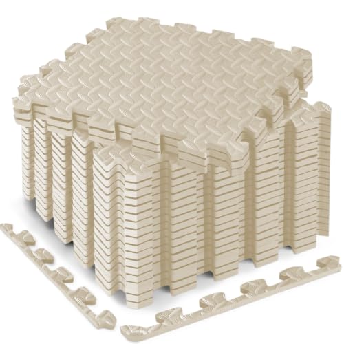 18pcs Puzzle Exercise Mat, 12.6"x12.6"x0.4", 18sqft EVA Interlocking Foam Floor Tiles, Protective, Water-Resistant Flooring for Home Gym & Workout Equipment - color: Beige