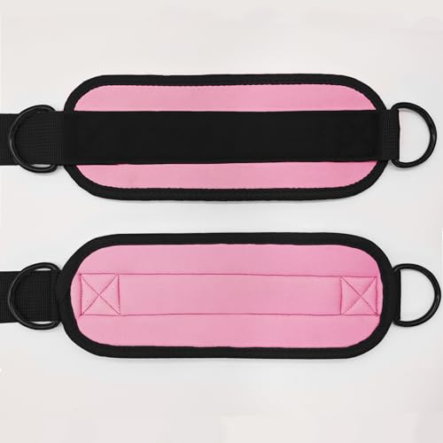 Fitness Ankle Straps for Cable Machines, 2 Pack Comfortable Adjustable Padded Ankle Wrist Cuffs, Kickback Glute Workouts for Men Women, D-Ring Leg Straps with Neoprene Padding - color: black-pink