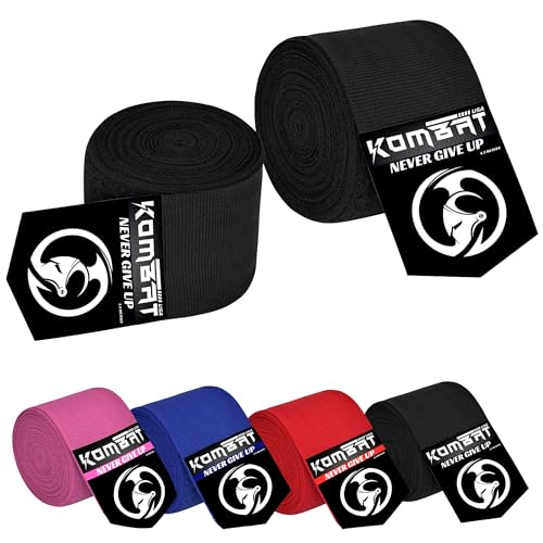 KOMBAT USA 180" Boxing Wraps for Men & Women – Hand Wraps for Boxing Gloves, Muay Thai Wraps, Vendas para Boxeo, Thumb Loop, MMA & Kickboxing Hand Wraps Boxing Training Gear - color: Black