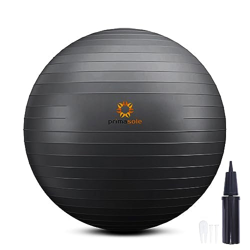 Primasole Exercise Ball for Balance Stability Fitness Workout Yoga Pilates at Home Office & Gym Birthing Ball for Pregnancy, Office Ball Chair - color: Black, size: 75 cm