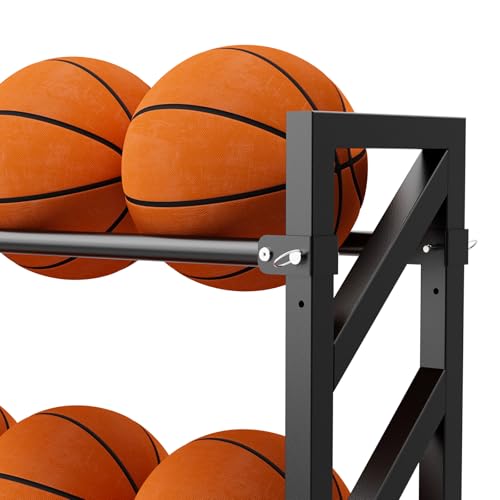 Basketball Racks for Balls, Heavy Duty Ball Cart with Wheels, Basketball Storage 3-Tier 20-Ball Heavy Duty Ball Cart for Gym Garage,Drop Pin for Shooters Preference