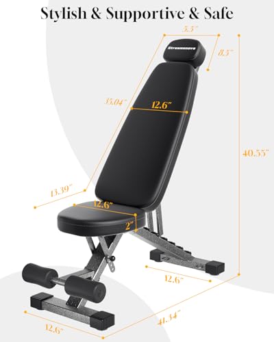 Fitness Bench, Adjustable, Comfortable, Fashionable, Foldable and Extended Headrest with 192 Positions Incline Decline 900LBS Home Gym Bench for Strength Training - color: Black