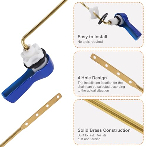 Hibbent Universal Metal Front Mount Toilet Handle Replacement Kit, Blue | Toilet Bowl Flush Handle with Solid Brass Toilet Flush Tank Lever, Stainless Steel Flapper Chains for Most Toilet Tanks - color: Blue, style: Upgraded Front Mount