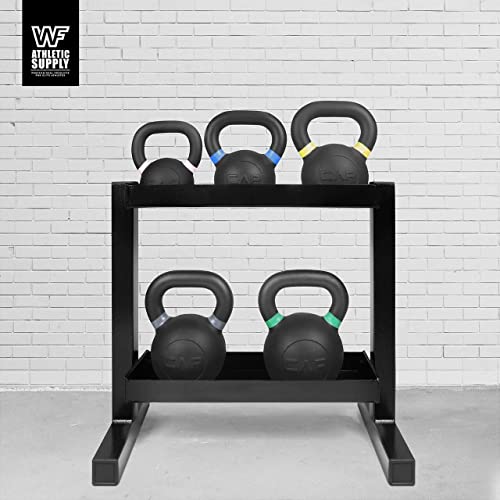 WF Athletic Supply Powder Coated Kettlebells, Black Matte Kettlebell Weights for Strength Training, Conditioning and Functional Fitness, LB and KG Markings - color: k. 176 LB set with Rack