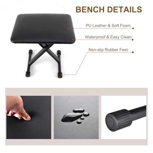 Keyboard Bench X-Style Height Adjustable Padded Cushion Foldable Stool Portable Seat Keyboard Chair for Keyboards Piano Guitar (White) - color: White