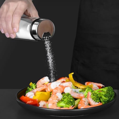 Verdental 7 oz Salt Pepper Shakers with 3 Adjustable Outlet Holes | Glass Spices Jar, Sugar Seasoning Cans for Kitchen, Restaurant, Baking, Dessert and Coffee Shops, BBQ Camping - size: 200ML(2.36*4.92 IN)