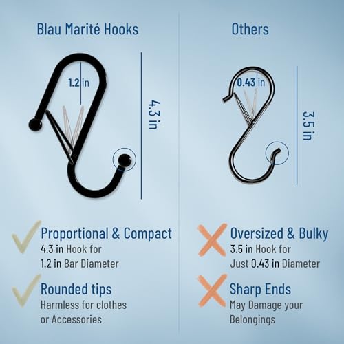 6-Pack Metal S Hooks for Hanging – Heavy-Duty S-Shaped Hooks with Safety Buckle – Fits Bars up to 1.2 in – Anti-Drop S-Hooks for Closet, Wardrobes & Storage – Gold (Large) - color: Yellow Gold, size: Large - 1.2In Diameter