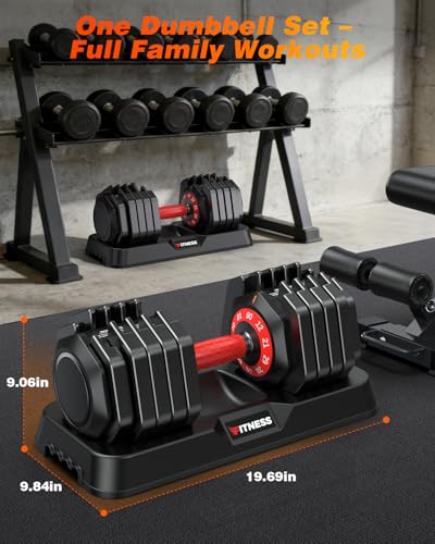 XDDIAS Adjustable Dumbbell Set for Home Gym Workout | 25 to 90 lbs, non-slip knurled grip, compact storage, one-hand adjustable - size: 90LB Pair
