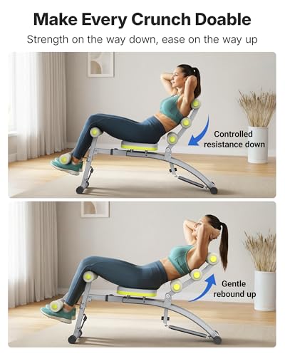 MERACH Ab Machine, Adjustable Ab Trainer, Sit Up Exercise Equipment 330LBS | Multi-Functional Adjustable Ab Workout Bench, Home Gym Equipment, Automatic Rebound, Core Ab Training - color: Gray Green