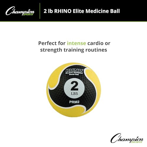 Champion Sports Rhino Elite Medicine Ball – Textured Surface, Superior Grip, Hollow Synthetic Rubber for Consistent Bounce & Durability, Multiple Weights & Colors - Optional Rebounder Sold Separately - style: 2 Pounds - Yellow