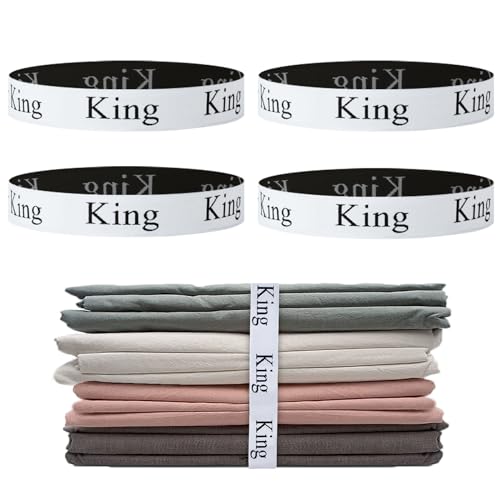4 Pcs Bed Sheet Organizer Bands, Elastic Bed Sheet Straps Organizer and Storage Keepers, Linen Labels Bedding Bands for Closet, Bedroom, Dorm and Laundry Room (King) - size: 4Pcs-King