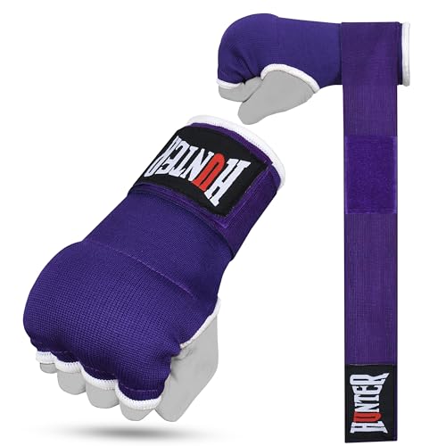 HUNTER Gel Boxing Hand Wraps for Men & Women, Quick Inner Gloves with Wrist Support for MMA, Muay Thai, Kickboxing & Martial Arts Training, Knuckle Protection (Pair) - color: Purple, size: Small-Medium