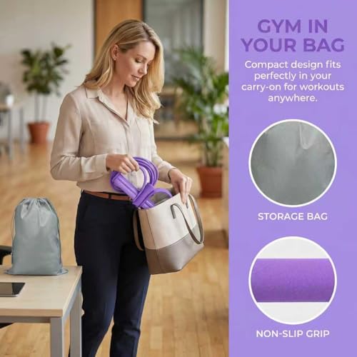 Pedal Resistance Band with Handle, Up to 50lbs 6-Tube Multifunction Pedal Resistance Band for Home Workout, Natural Rubber Foot Pedal Resistance Band with Storage Bag - color: Purple