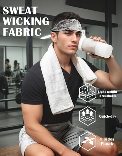 Headbands for Men & Women, Sweat Headband Non-Slip Sweatband Sports Running Cycling Yoga Basketball Workout Football Training - color: Camo Pack