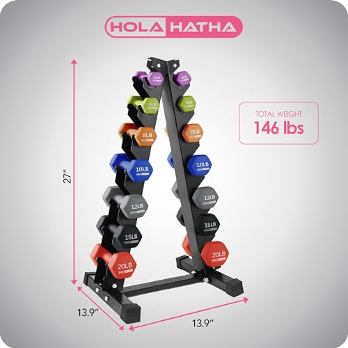 HolaHatha 1, 2 and 3 lb Neoprene Dumbbell Strength Training Weight Set with Rack - color: Multicolor, size: 146 LB