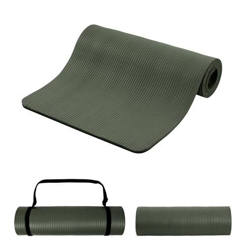 Signature Fitness Extra Thick High-Density Foam Yoga Mat – Multiple Thicknesses (1/2" & 1") / Multiple Colors – Double-Sided Non-Slip Surface – with Carrying Strap for Pilates, Yoga & Home Workouts - color: Green Jasper-1/2"thick