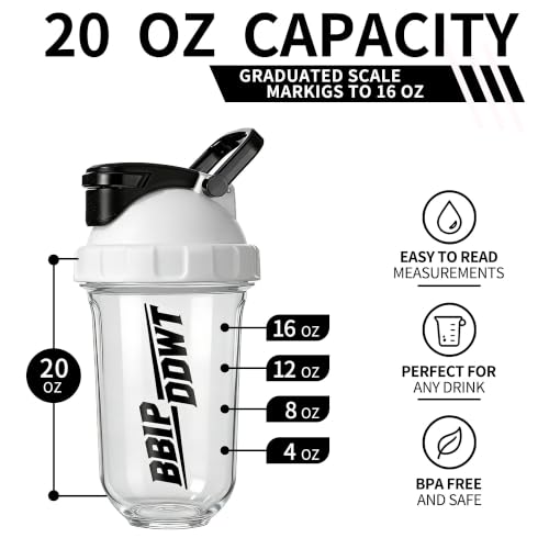 Protein Shaker Bottles with Whisk Ball,white | No odor,BPA-Free,Dishwasher Safe,Protein Bottle,Leakproof Shaker Cups for Protein Shakes, Mixes, Electrolytes, Pre Workout