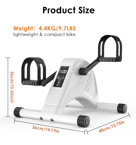 Under Desk Bike Pedal Exerciser for Seniors, 12-Level Electric Mini Exercise Bike with LCD, Quiet Motorized Arm & Leg Pedaler for Seniors - color: White