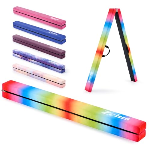 ZELUS 8' Folding Gymnastics Balance Beam, Floor Balance Beam w/Carry Handles Anti-Slip Base for Kids, Beginners & Professional Gymnasts - color: Rainbow