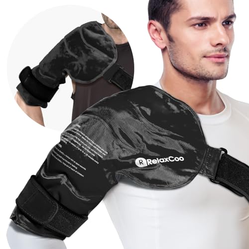 RelaxCoo XL Shoulder Ice Pack Rotator Cuff Cold Therapy, Reusable Gel Ice Wrap for Shoulder Injuries & Pain Relief, Bursitis, Tendonitis, Swelling, Recovery for Man and Women Black - style: XL SHOULDER 1 PACK BLACK