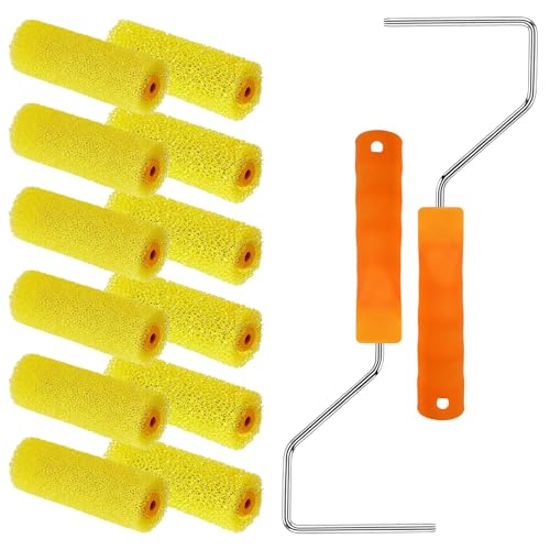 12 Pcs Textured Paint Roller Covers with 2 Frames Set, 4 inch | Foam Drywall Texture Paint Rollers, House Paint Roller Covers for Art Painting Walls Ceilings - size: 4",12pcs+2frame