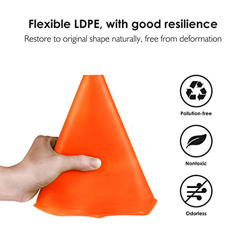 REEHUT 7.5 Inch Plastic Sport Training Traffic Cone (Set of 12, Orange)