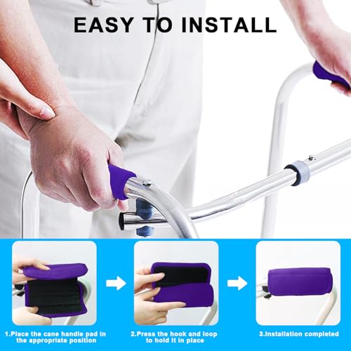 2 Pack Walker Handle Cushions Walker Grip Covers Pads Walker Padded Hand Grip Covers for Rolling Wheelchair Walker Elderly Grippers Rollator Handle - color: Purple