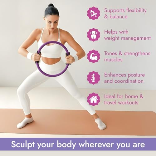 Pilates Ring and Ball Set with Video Tutorials, 10-in-1 Home Pilates Kit | Complete beginner-friendly workout kit for women to tone, strengthen and improve flexibility, balance and core at home - color: Luxury Purple