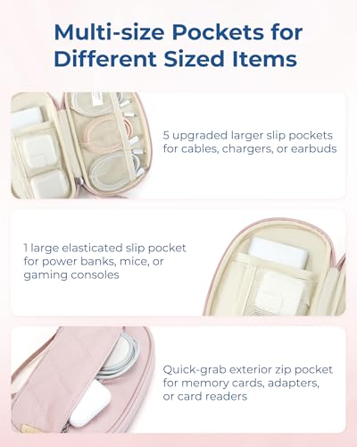 BAGSMART Cord Organizer Travel Cable Bag, Compact Tech Electronic Organizer Travel Case, Essentials for Charger, Cable, Phone, Flash drive - Pink - color: Single Layer Pink