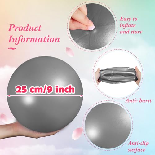 4 Pcs Small Exercise Pilates Ball Bulk 9 Inch Mini Yoga Balls Anti Burst and Slip for Stability, Fitness, Physical Therapy, Stretching & Core Workout at Home Gym Office Class - color: Solid Silver