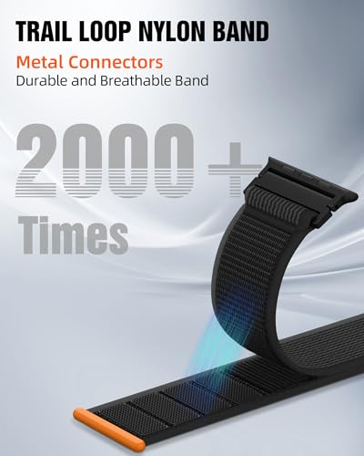 Trail Loop Nylon Sport Band Compatible with Apple Watch Ultra 3 2 Band for Men 49mm 46mm 45mm 44mm 42mm, Rugged Breathable Sport Adjustable Strap for iwatch bands Series 11/10/9/8/7/6/5/4, SE 3 2 1 - color: Black+Gray(Black)