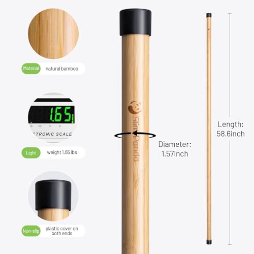 Slim Panda 5FT Yoga Stick - Natural Bamboo Stretching Stick with Non-Slip Caps - 1.57" Thick Exercise Balance Pole for Posture Correction & Physical Therapy
