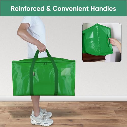 BALEINE 2-Pack Oversized Moving Bags with Reinforced Handles, Heavy-Duty Storage Tote for Clothes, Moving Supplies (Light Green, 2-Pack) - color: Light Green, size: 2-Pack