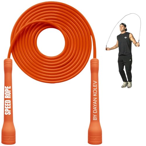 Swissskip Speed Jump Rope by Dayan Kolev, 5mm PVC Skipping Rope, Great for Beginners and Advanced Athlets, Designed for Fitness, Cardio, Boxing & CrossFit, Adjustable length with Unbreakable Handles - color: Orange