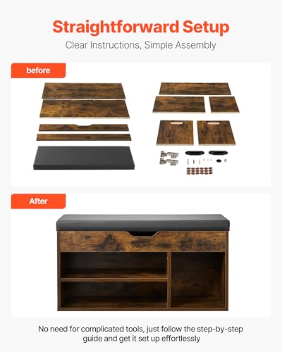 VEVOR Shoe Storage Bench with Padded Cushion, Entryway Bench with Hidden Storage, Holds up to 300 lbs, 31.7 x 12.0 x 17.5 Inches, for Entryway, Hallway, Living Room, Bedroom - size: Hidden storage