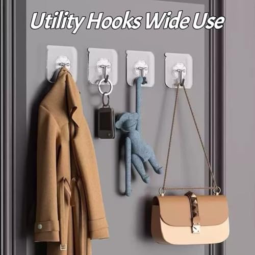 DDMY Clear Adhesive Hooks Heavy Duty Walls Hook 36 Pack for Hanging | Strong Self Adhesive Hook Holds Up to 50lb(Max) Transparent Reusable Waterproof No Drill for Kitchen Bathrooms Coat No Damage - color: Transparent, size: 36 Pieces