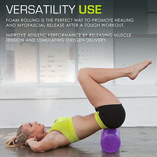 ProsourceFit High Density Foam Rollers 12 - inches long, Firm Full Body Athletic Massager for Back Stretching, Yoga, Pilates, Post Workout Trigger Point Release, Purple - color: Purple, size: 12"H x 6"D