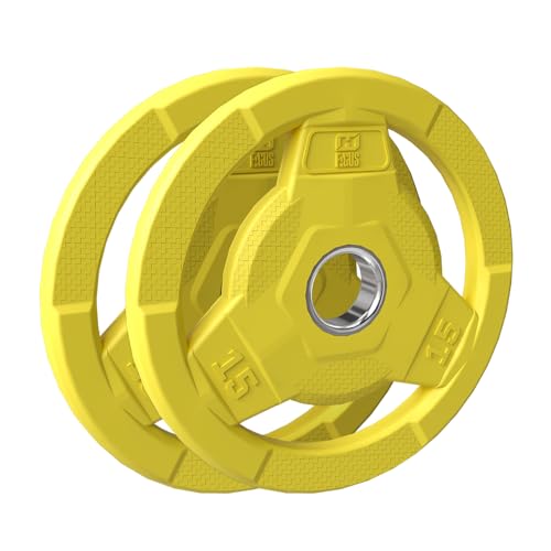 Color Coded 2-Inch Rubber Coated Olympic Grip Plate for Barbell,Solid Cast Iron Weight Plates for Strength Training, Weightlifting, Home Gym, 2.5/5/10/15/25/35/45 LB, Single and Pair - color: 15LB-PAIR