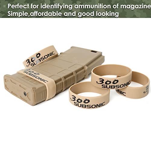 Aolamegs 5/10 Pack Magazine Bands - 5.56 Nato, 300 Blackout, 300 Subsonic, .223 Remington, .308 Winchester, 7.62x39 Magazine Marking Band, Durable Silicone Ammo Caliber Bands for Magazine Identification (2 Colors) - color: 300sub-khakiblack(10pcs)