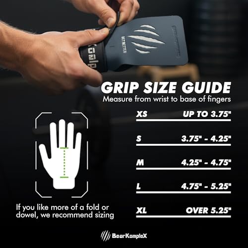 Bear KompleX No Hole Hand Grips - Non-Slip Fingerless Gymnastics Grips for Weight Lifting, Pull-ups & Cross Training | Lightweight, Padded Wrists & Foldable Grip. - size: Large