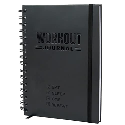 Nextnoid Hardcover Fitness Journal Workout Planner for Men & Women - A5(5.7" x 8.3") Sturdy Workout Log Book to Track Gym & Home Workouts - color: A.Black, style: Fitness
