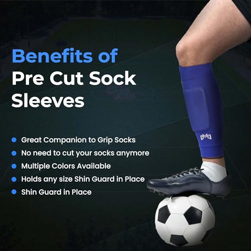 MediCaptain Pre Cut Soccer Sock Sleeves, Companion for Soccer Grip Socks, Securely Holds Shin Guards, Compression Leg Warmer - color: Royal Blue
