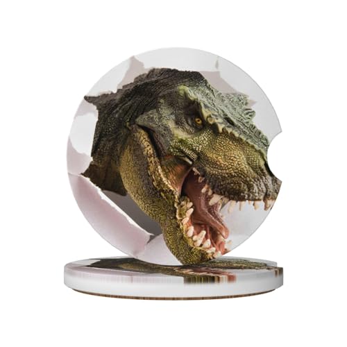Dinosaur Car Coasters for Cup Holders, 2 Pack Absorbent Ceramic Drink Cup Coaster for Women Men, Auto Interior Accessories - color: T22