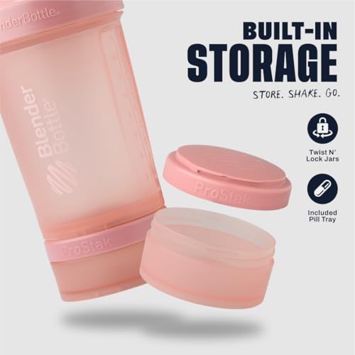 BlenderBottle Shaker Bottle with Pill Organizer and Storage for Protein Powder, Classic V2 ProStak System, 22-Ounce, Rose Pink - color: Rose Pink