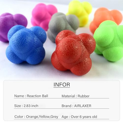 AIRLAXER Reaction Ball,Reflex Ball for Hand Eye Coordination Training,2.83 inch,Pack of 3-Orange,Yellow,Grey.