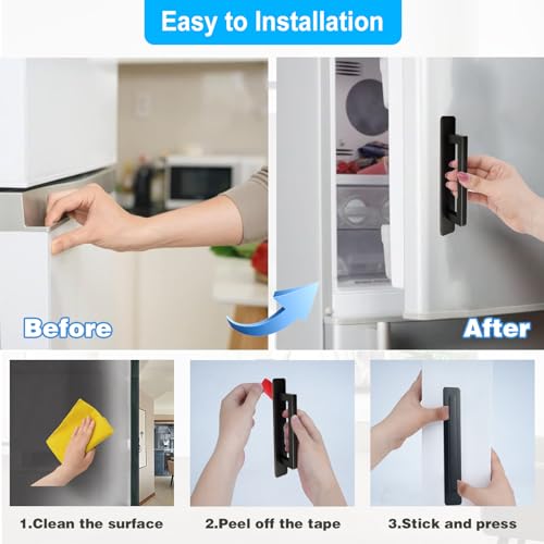 Self-Stick Adhesive Cabinet Handles - 6" Stainless Steel No-Drilling Easy Installation Handles for Cabinet Door Window Drawer & Refrigerator Microwave| Square Black 2Pack - color: Square Black, size: Small (5.83")