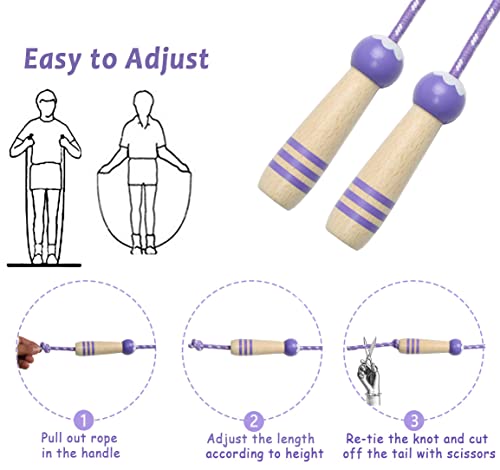 Jump Rope Kids, 7ft Adjustable Cotton Skipping Rope with Wooden Handle for Boys and Girls Fitness Outdoor Exercise - style: Purple