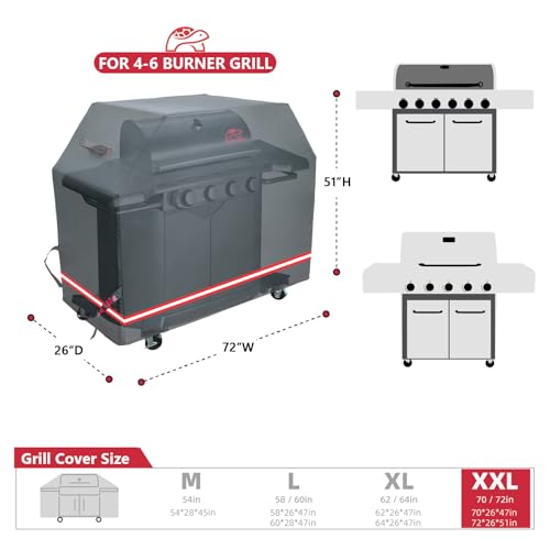 Turtle Life BBQ Grill Cover, 72 Inch Heavy Duty Waterproof 4-6 Burner Barbecue Gas Grill Covers for Weber Genesis Char-Broil Deluxe, Black - color: Black, size: EVO-72in